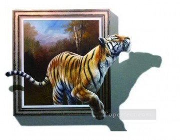 Magic 3D Painting - tiger out of forest 3D